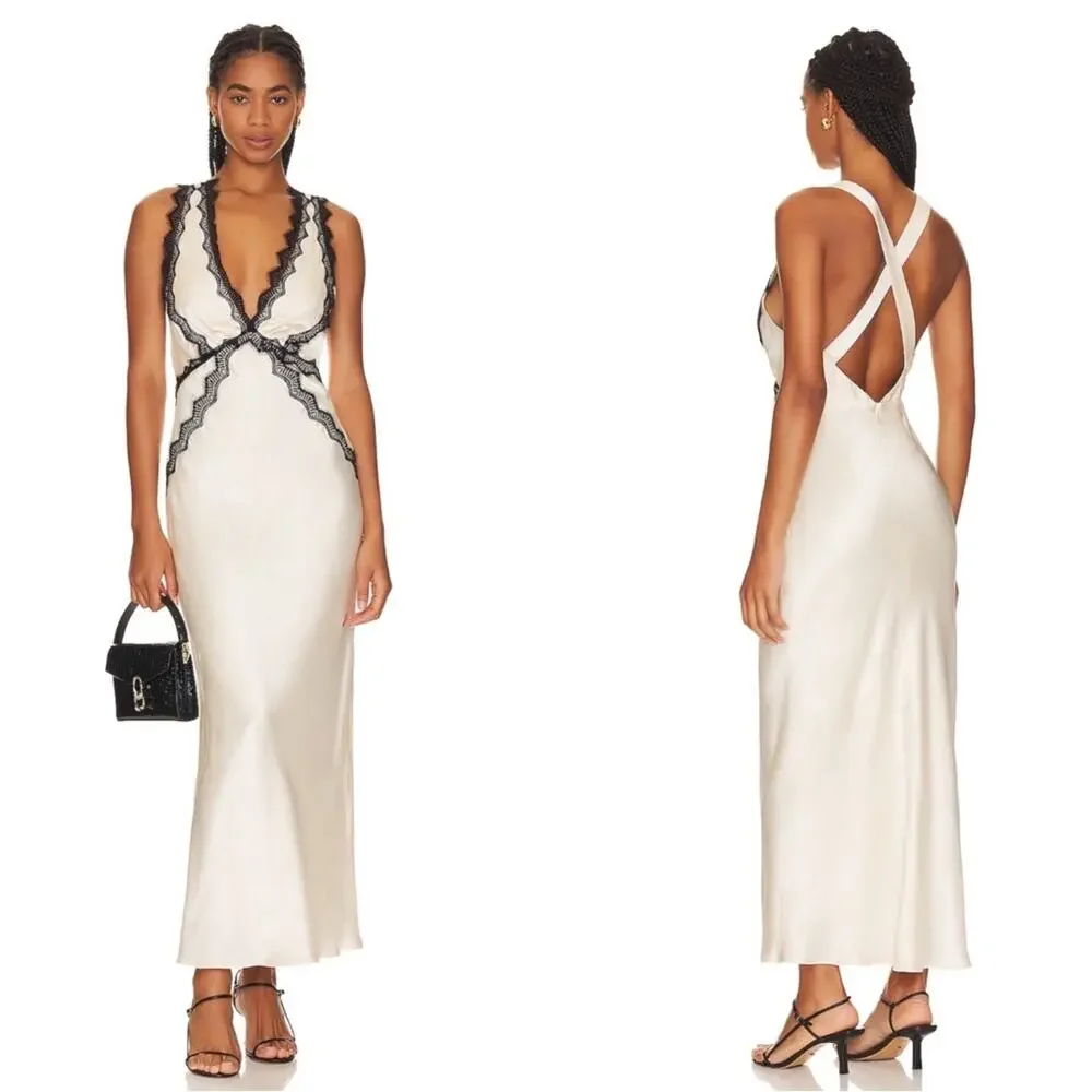 SHONA JOY Camille Lace Cross Back Midi Dress in Cream & Black Size 0 - Picture 2 of 12